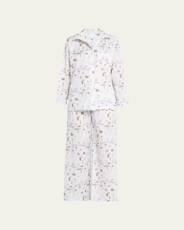 Map-Print Cotton Pajama Set